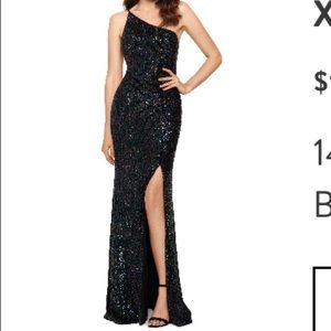 One Shoulder Black / Multi Sequin Evening Dress